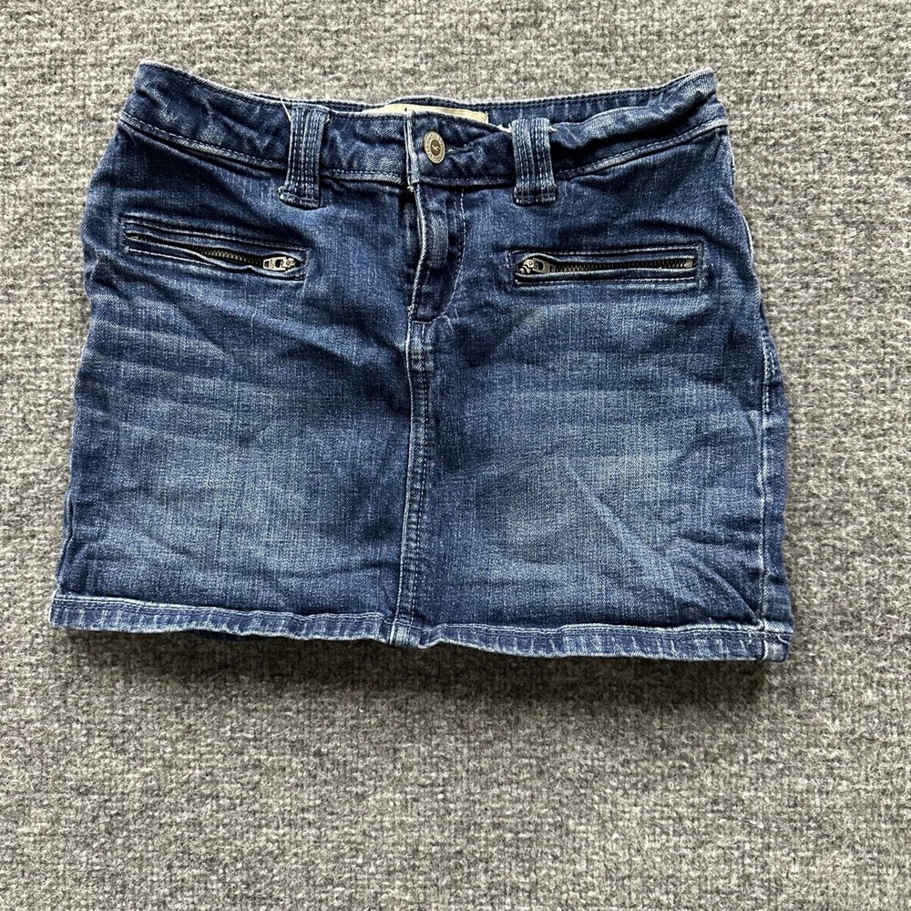 Hollister Denim Mini Skirt Womens Size 00 Dark Wash Low Rise Zipper Pockets Y2K